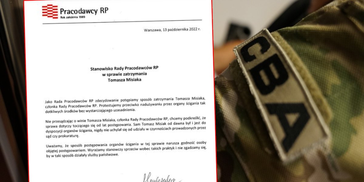 Pracodwacy RP zwracają uwagę na formę zatrzymania Tomasza Misiaka