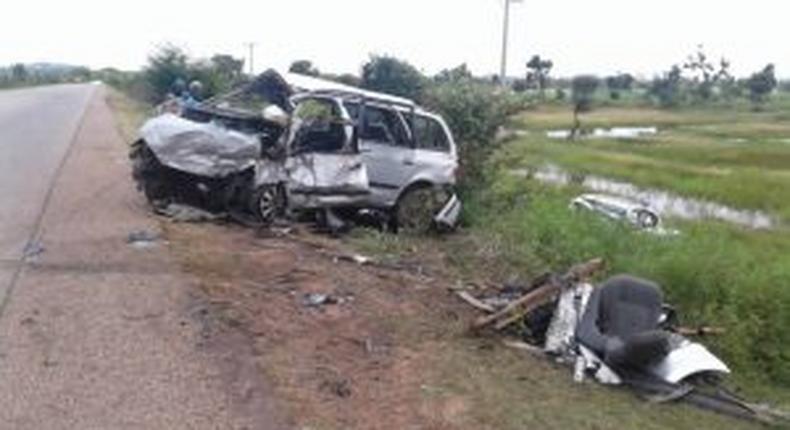 Wreckage of the vehicles involved in the crash.