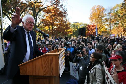 Former Democratic presidential candidate Senator Sanders speaks during a Capitol Hill rally in Washi