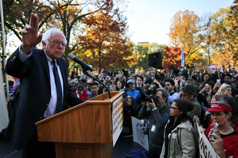 Former Democratic presidential candidate Senator Sanders speaks during a Capitol Hill rally in Washi