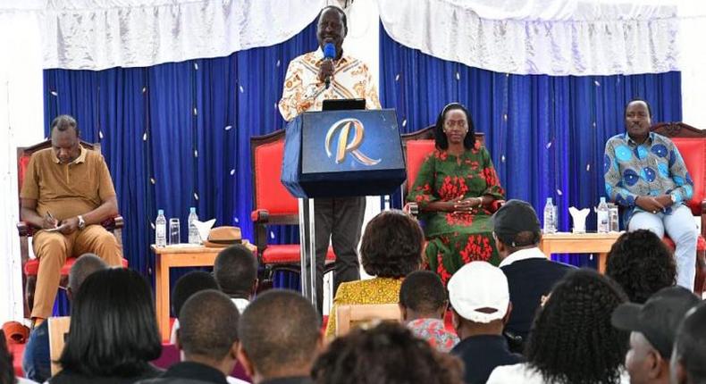 Raila Odinga addressing Azimio elected leaders during the Parliamentary Group meeting at Stoni Athi Resort on September 16, 2022