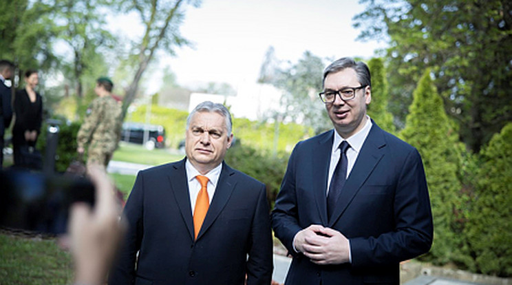 Orbán Viktor miniszterelnök és Aleksandar Vucic szerb köztársasági elnök Belgrádban, ahol munkareggeli keretében tárgyaltak 2023. április 22-én / Fotó: MTI/Miniszterelnöki Sajtóiroda/Fischer Zoltán