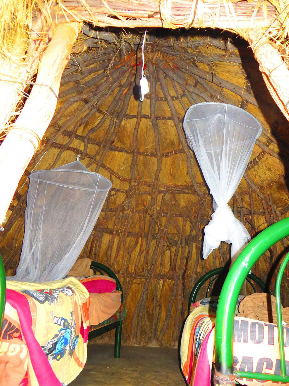 They said the huts they stayed in were very basic, which made for an authentic experience. They were built out of thin sticks and straws and included small iron beds, mosquito nets, and a single light bulb.