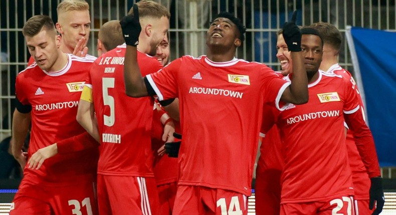 Union Berlin's Nigerian forward Taiwo Awoniyi (C) has been on sizzling form Creator: Odd ANDERSEN