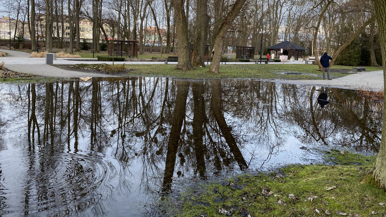 Jedna z zalanych alejek w starogardzkim parku