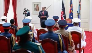 President Uhuru Kenyatta addressing military chiefs at State House during a past meeting