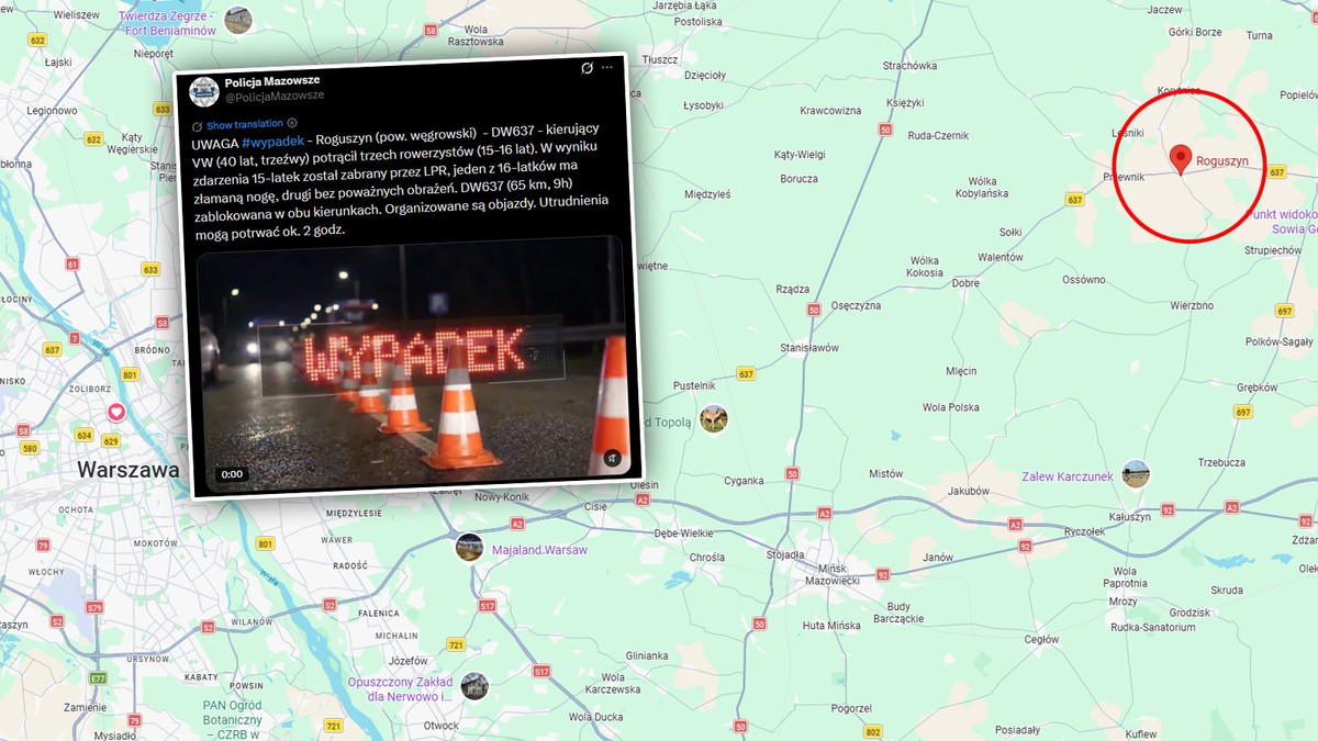Pod Węgrowem kierowca volkswagena potrącił trzech chłopców na rowerach