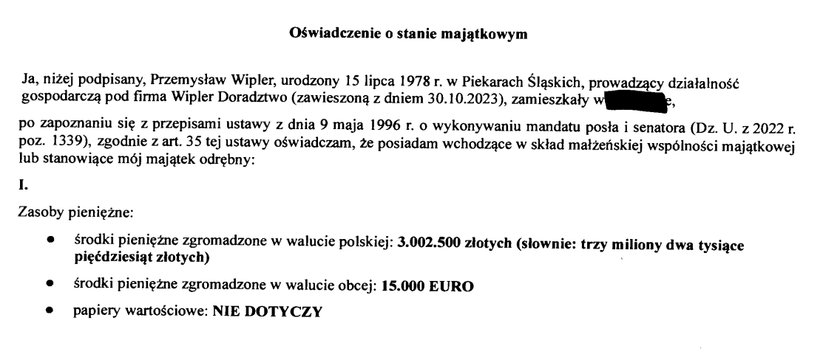 Oto oszczędności Przemysława Wiplera