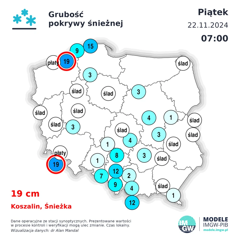 Pokrywa śnieżna w Polsce w piątek rano