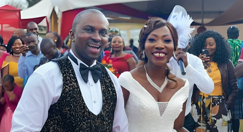 Citizen TV's Wycliffe Orandi and his wife Sheila Achieng during their wedding in 2019