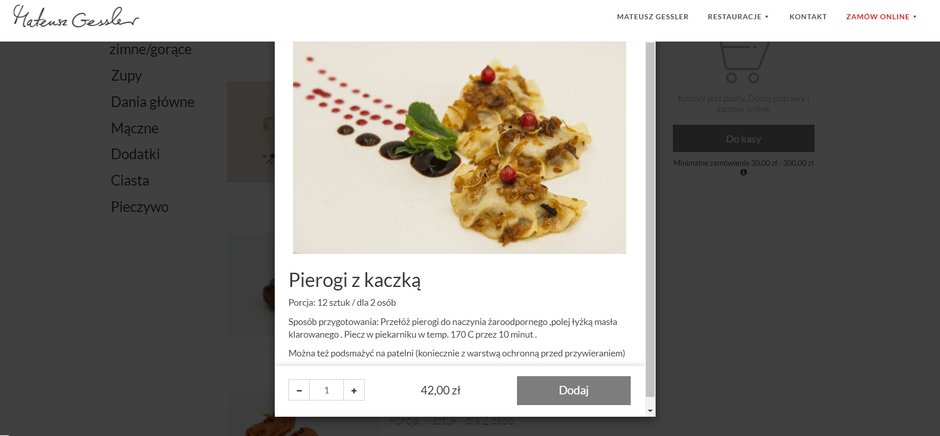 Pierogi z kaczką w ofercie Mateusza Gesslera