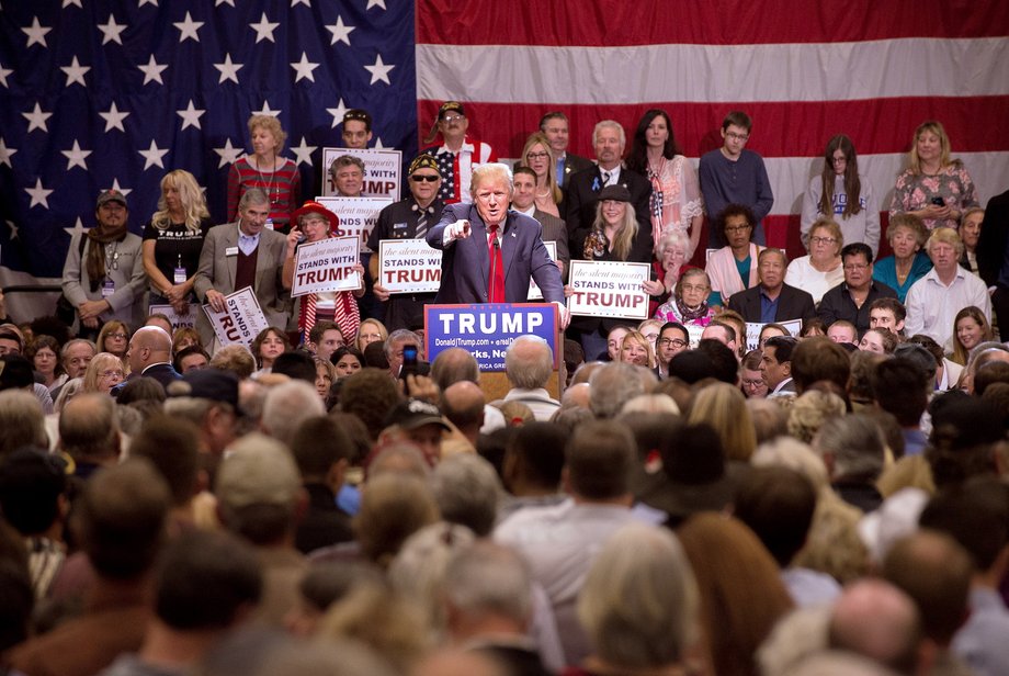 Then-Republican presidential candidate Donald Trump at a rally in Sparks, Nevada, October 29, 2015.