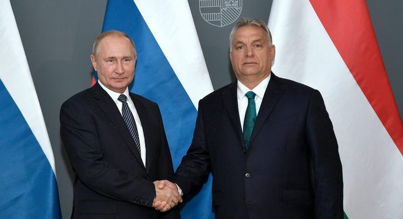 Hungarian Prime Minister Viktor Orban, right, and Russian President Vladimir Putin.