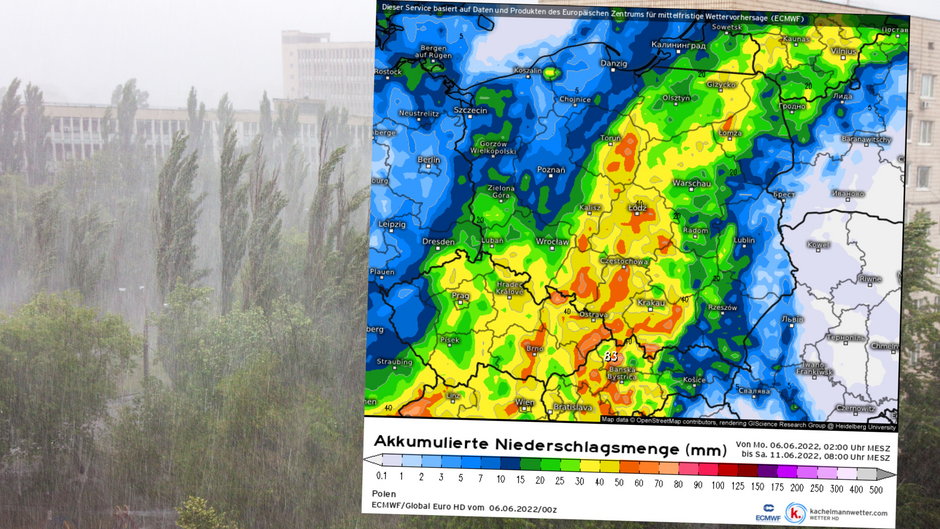Przed nami deszczowy i burzowy tydzień (mapa: kachelmannwetter.de)