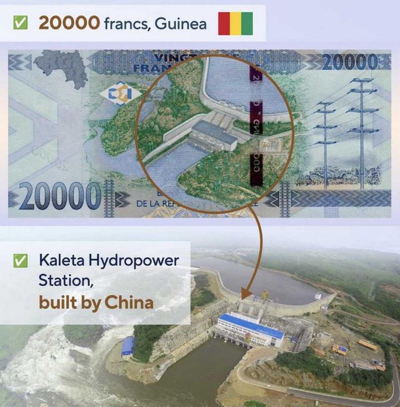 African currencies with photos of Chinese projects