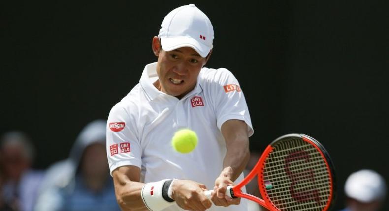 Japan's Kei Nishikori in action at Wimbledon in July 2017