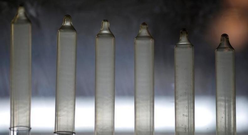 Condoms, produced with natural rubber extracted from the Seringueira tree, are seen at the Natex male condoms plant in Xapuri, Acre state, Brazil, June 23, 2016. 