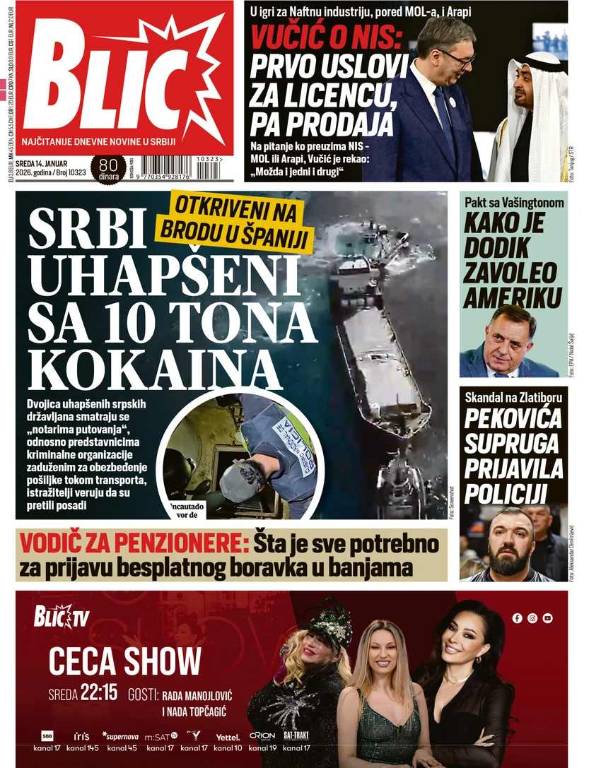 Blic naslovna strana za 14.1.