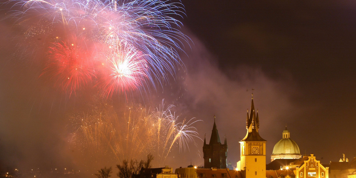 Fireworks over Prague, capital of the Czech Republic.