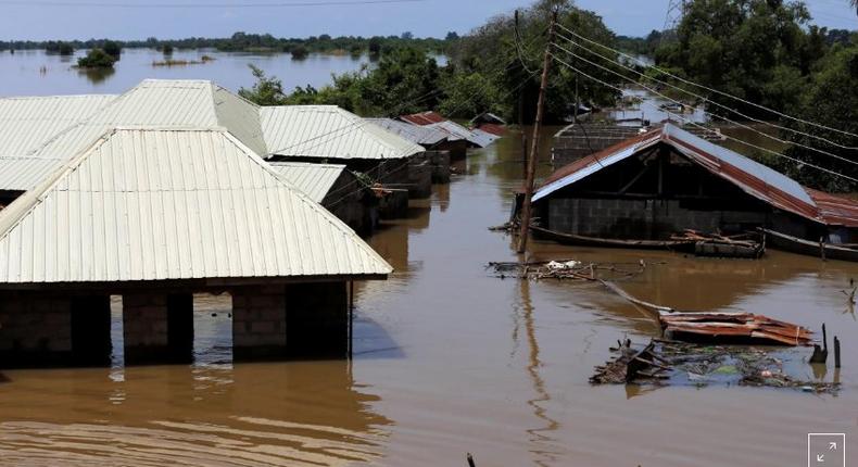 A house partially submerged in flood waters is pictured in Lokoja city, Kogi State, Nigeria September 17, 2018