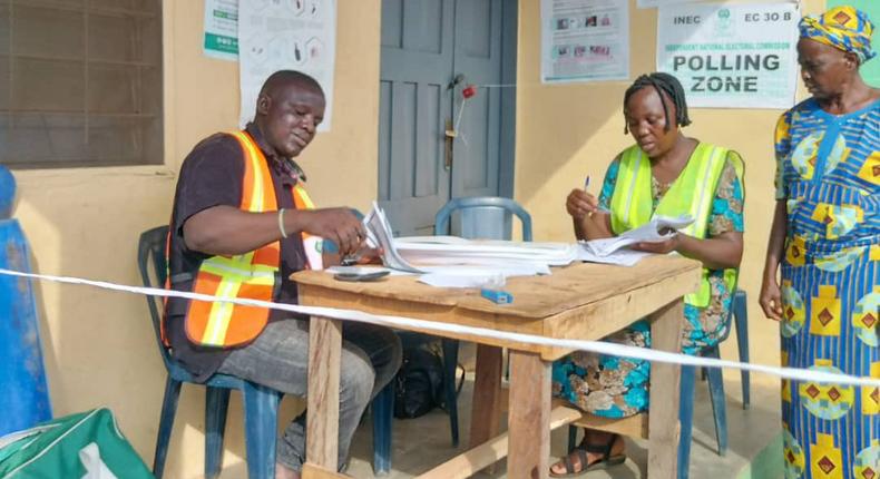 INEC officials attending to voters at a polling unit during the 2023 general elections (image used for illustrative purpose) [INEC]