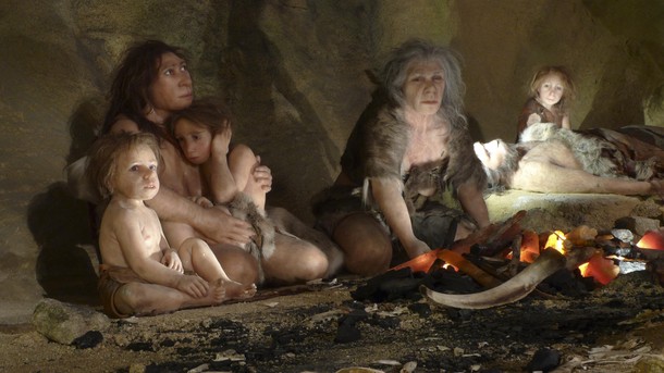 File photo of an exhibit showing the life of a neanderthal family in a cave in the new Neanderthal M