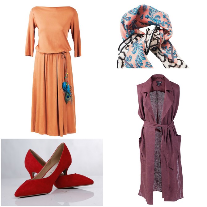 Haljina „Tiffany“, 4.390 din, prsluk „Lindex“, 5.990 din, marama H&M, 2.199 din, cipele „Metro“,2.093 din 