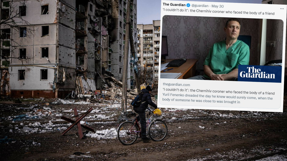 Koroner z Czernihowa: Widziałem ciała rozerwane przez eksplozje (screen Twitter/The Guardian)