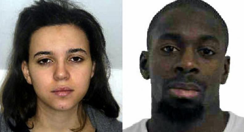 Photo montage published by the French police Janvier 9 2015 of Amedy Coulibaly and his partner Hayat Boumedienne