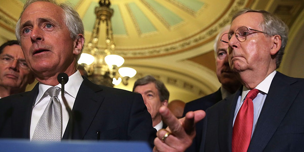 Mitch McConnell repeatedly dodges questions about Trump and Bob Corker's growing Twitter feud