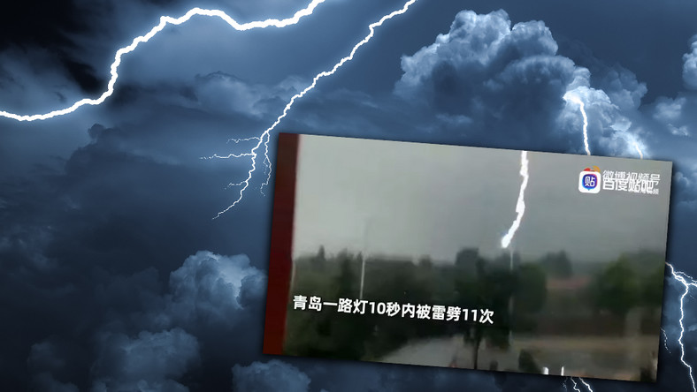 Chiny: w kilkanaście sekund 12 piorunów uderzyło w jedną latarnię [WIDEO]