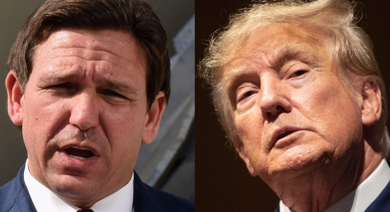 Former President Donald Trump (L) is ramping up his attacks against Florida Gov. Ron DeSantis (R).Paul Hennessy/SOPA Images/LightRocket via Getty Images and Scott Eisen/Getty Images