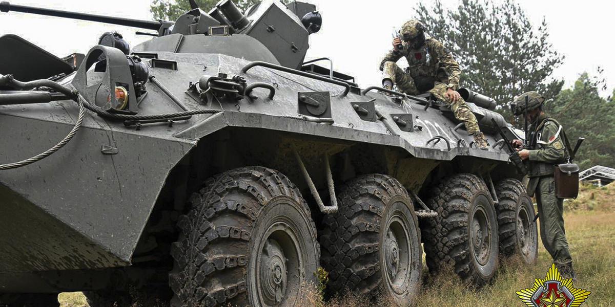 Najemnicy z rosyjskiej Grupy Wagnera na wspólnych ćwiczeniach z wojskiem białoruskim w pobliżu granicy z Polską, 20 lipca 2023 r. 