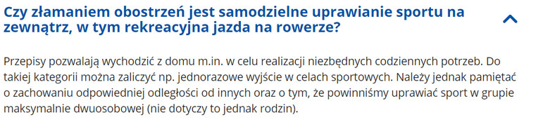 Ograniczenia w przemieszczaniu się: uprawianie sportu, jazda na rowerze 