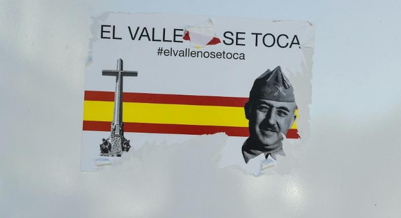 A sticker reads 'Do not touch The Valley' -- a reference to Franco's opulent mausoleum