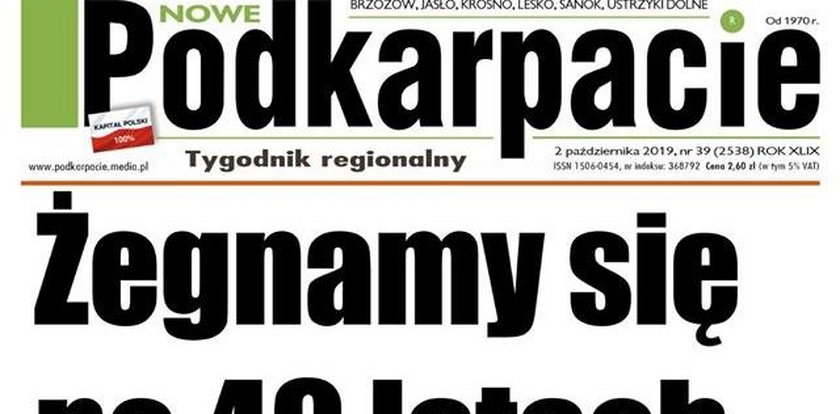 Tygodnik Nowe Podkarpacie znika po 49 latach