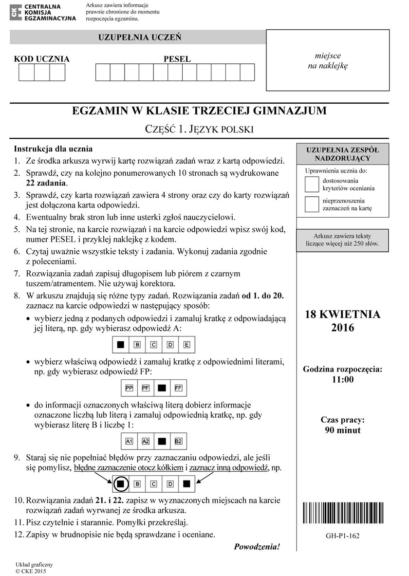 Egzamin gimnazjalny 2016. Pytania i odpowiedzi z języka polskiego