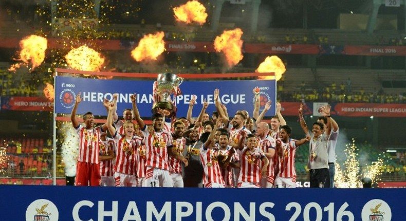 Atletico de Kolkata players celebrate winning the 2016 Indian Super League