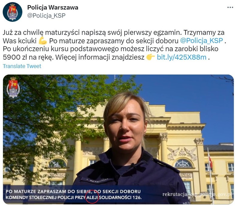 Na screenie z usuniętego nagrania widać błąd policji.