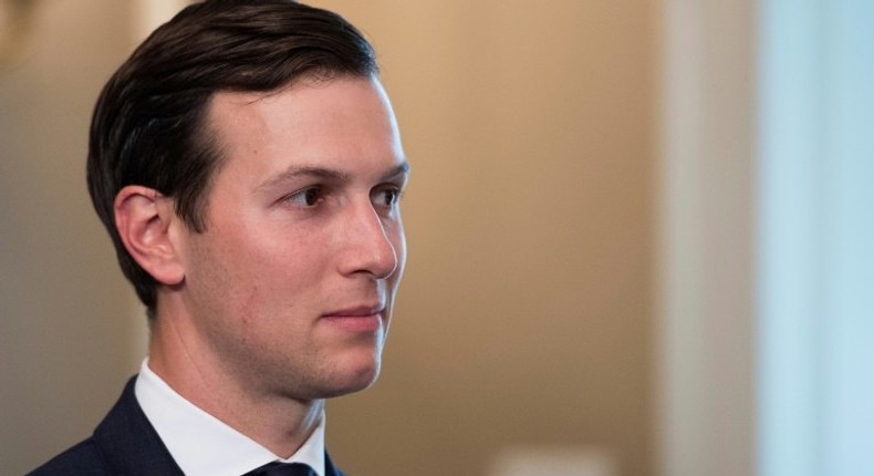 File picture taken on August 11, 2017 shows White House adviser Jared Kushner listening as US President Donald Trump speaks to the press on at his Bedminster National Golf Club in New Jersey