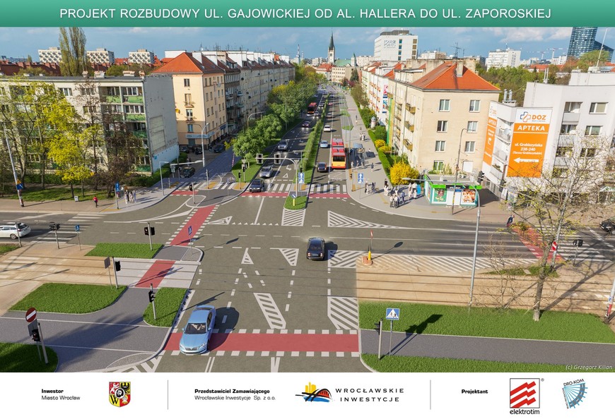 Gajowicka przy skrzyżowaniu z al. Hallera - po przebudowie