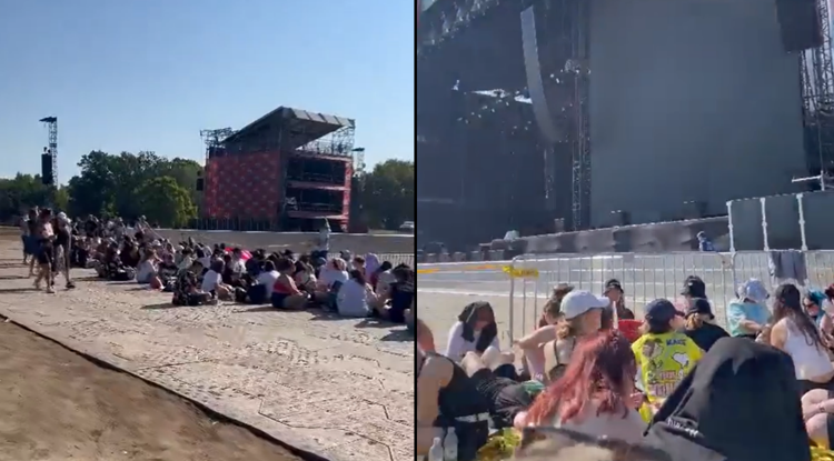 Rajongók gyűlnek az esti Billie Eilish koncertre délelőtt, a Sziget Nagyszínpadjánál