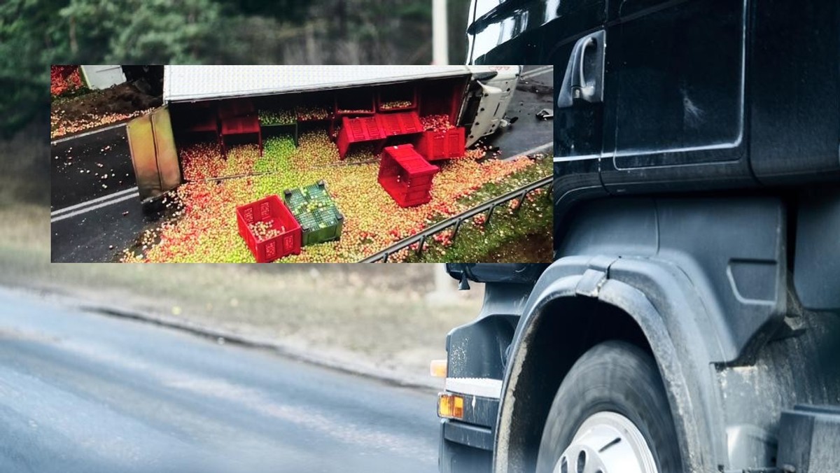 Wypadek pod Żyrardowem. Jabłka pokryły całą jezdnię