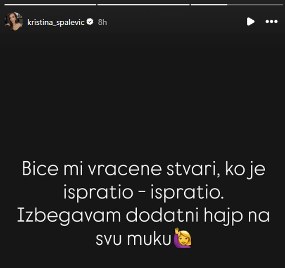 Kristina Spalević otkrila šta se dešava nakon drame sa Kristijanom Golubovićem: "Biće mi vraćene stvari"