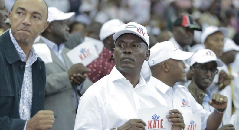 Governor aspirants Peter Kenneth (Nairobi), William Kabogo (Kiambu) during the launch of Kenya Independent Candidates Association launch at Kasarani gymnasium, Saturday, May 20, 2017.