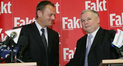 Debata Tusk-Kaczyński w "Fakcie". Lider PO wybuchł śmiechem po słowach prezesa