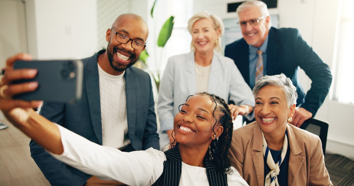 Corporate,,Selfie,And,Colleagues,With,Smile,,Happiness,And,Profile,Picture