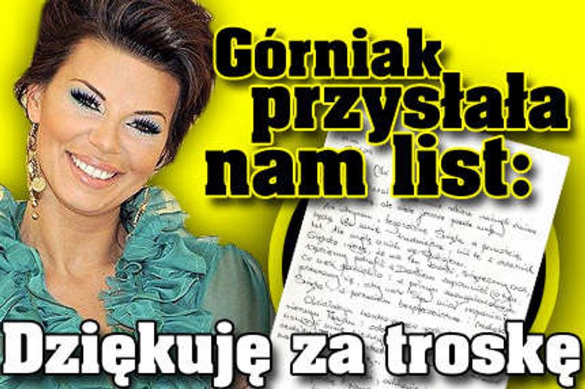 Górniak przysłała nam list: Dziękuję za troskę