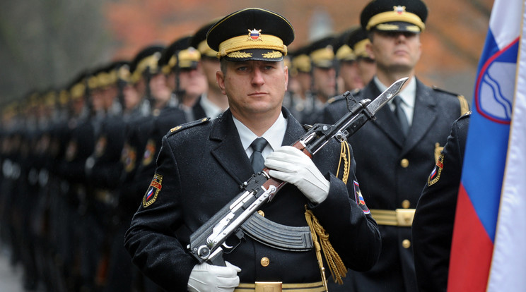 A szlovén hadsereg díszegysége / Fotó: AFP