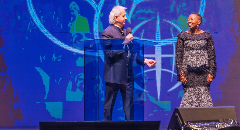 First Lady Rachel Ruto with Benny Hinn at Nyayo National Stadium on Saturday, February 24, 2024